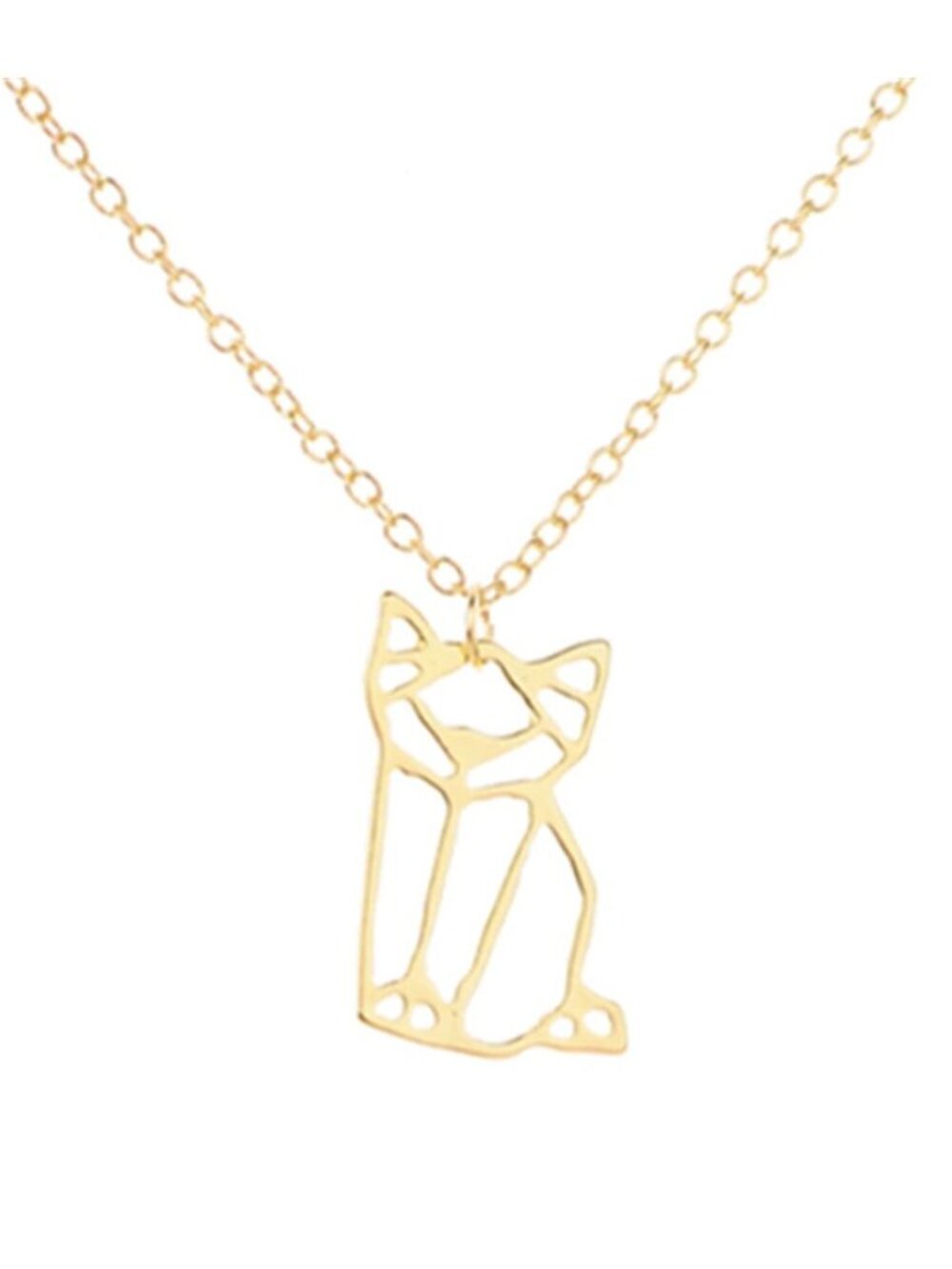 Small Cat Kitten Charm Cute Origami Yellow Gold Necklace